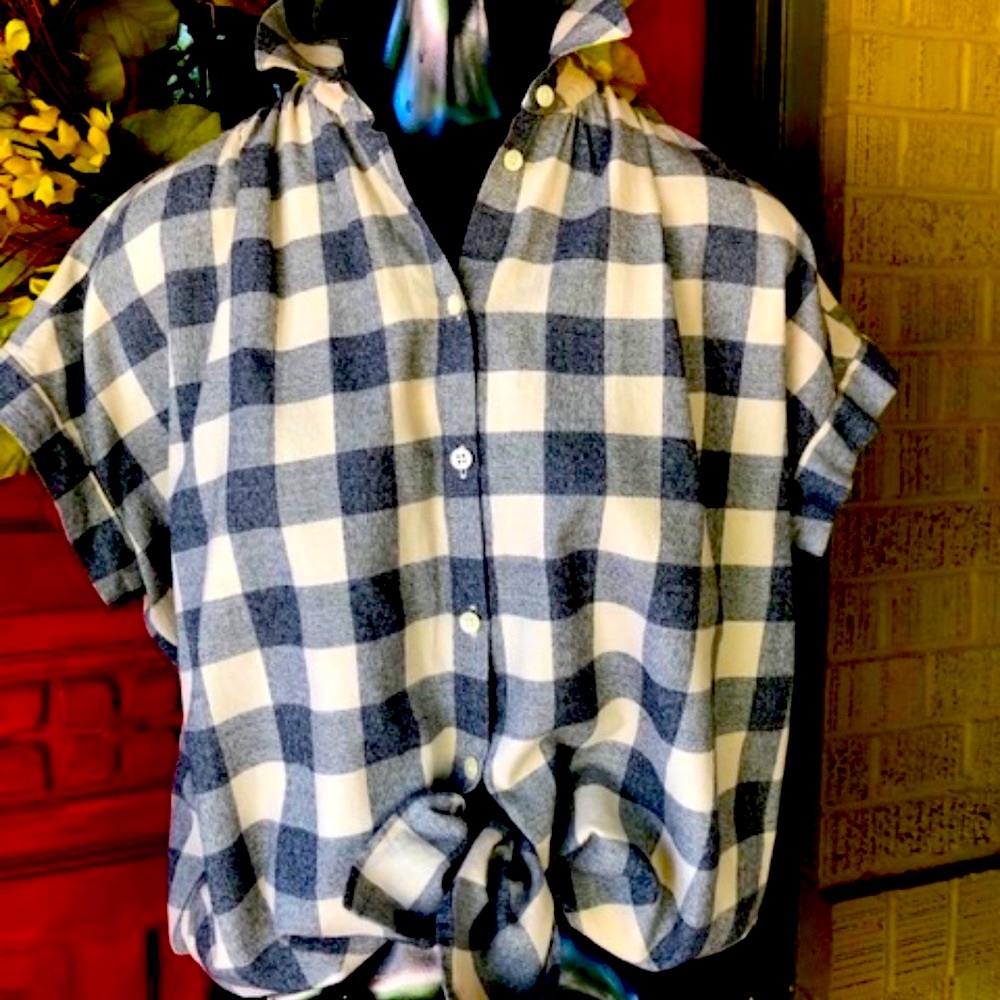 Women's Madewell Cream & Gray Checked Shirt / Top Size S